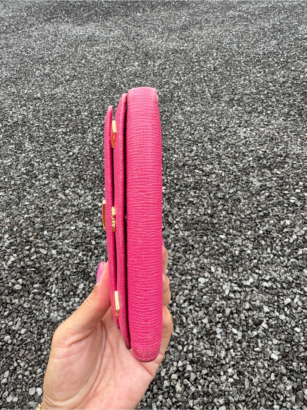 MCM Hot Pink Leather Trifold Wallet Charm Detail with COA - Picture 15 of 16